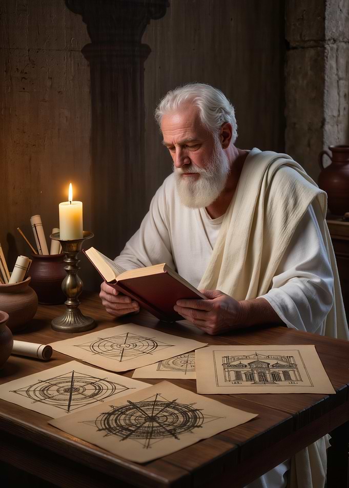Ancient Scholar Reading by Candlelight