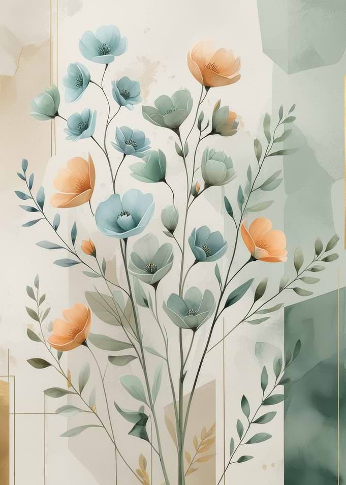 Watercolor Floral Arrangement with Geometric Accents