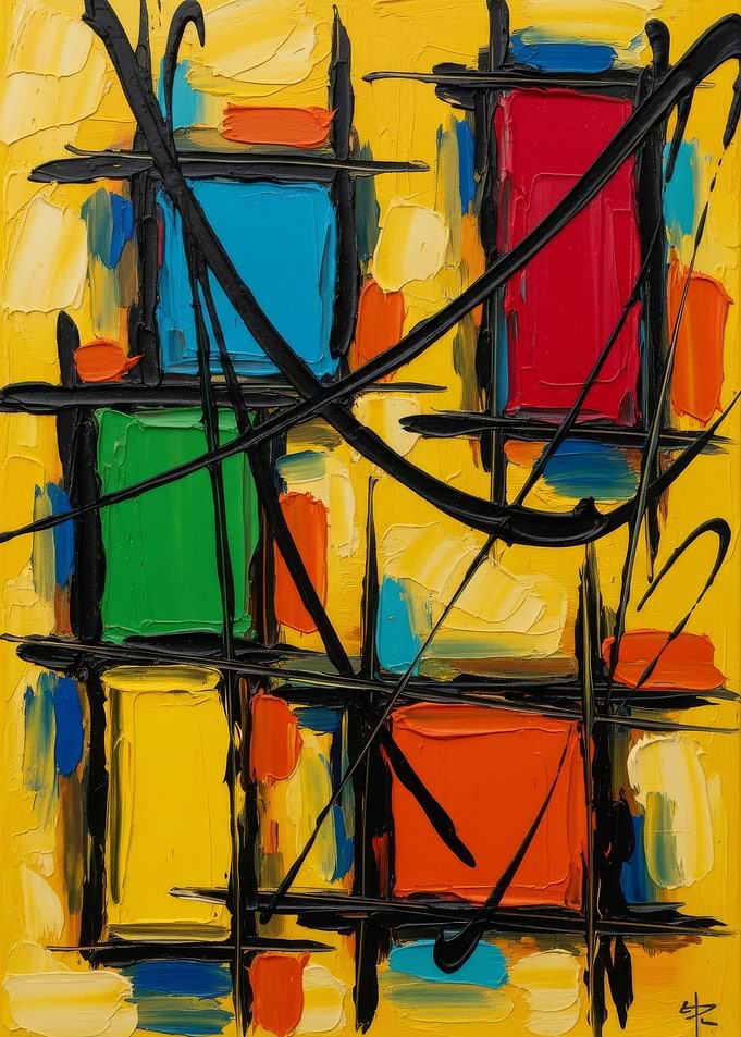 Abstract Colorful Grid Painting