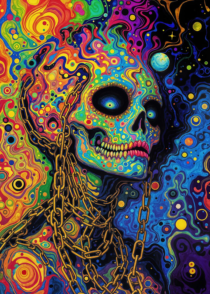 Psychedelic Skull with Chains Art