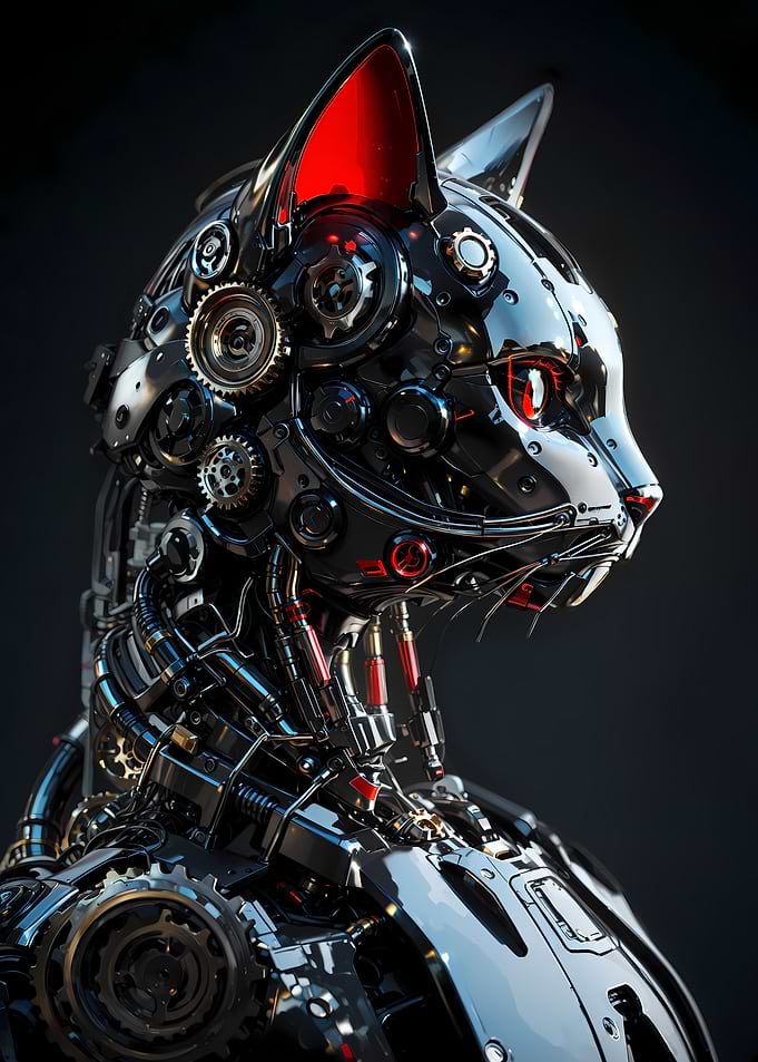 Cybernetic Black Cat Robot
