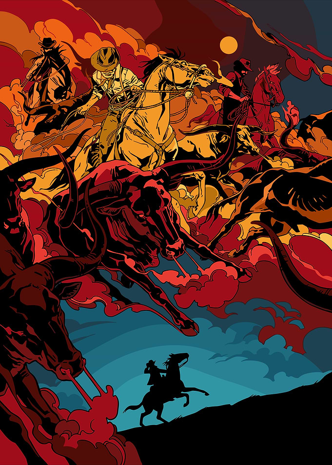 Wild West Cattle Drive Comic Art
