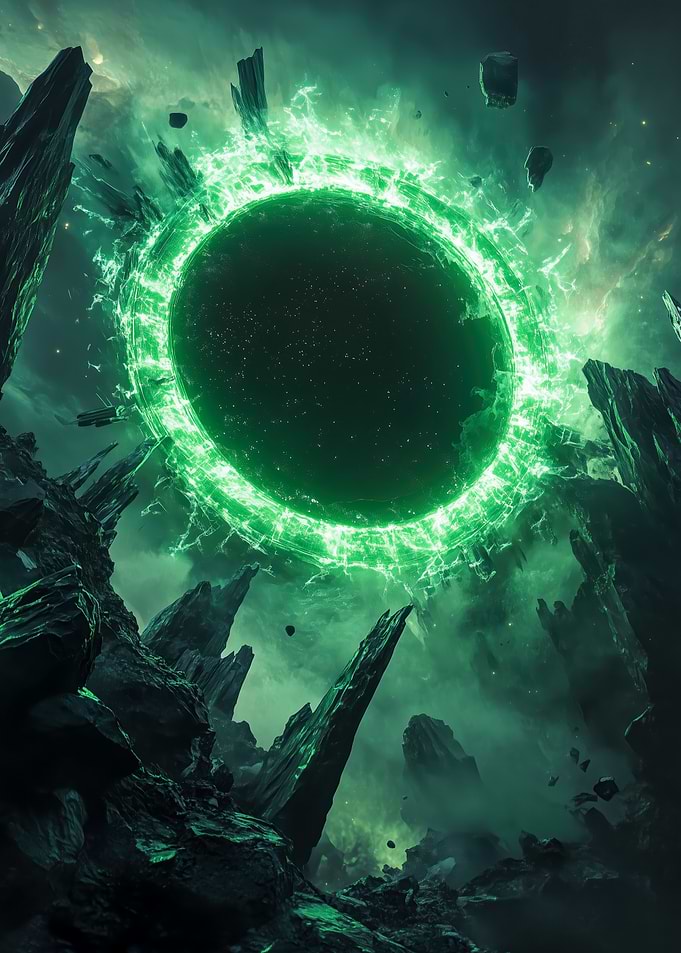 Emerald Portal in a Rocky Landscape