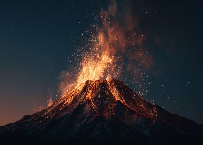 Volcanic Eruption at Night