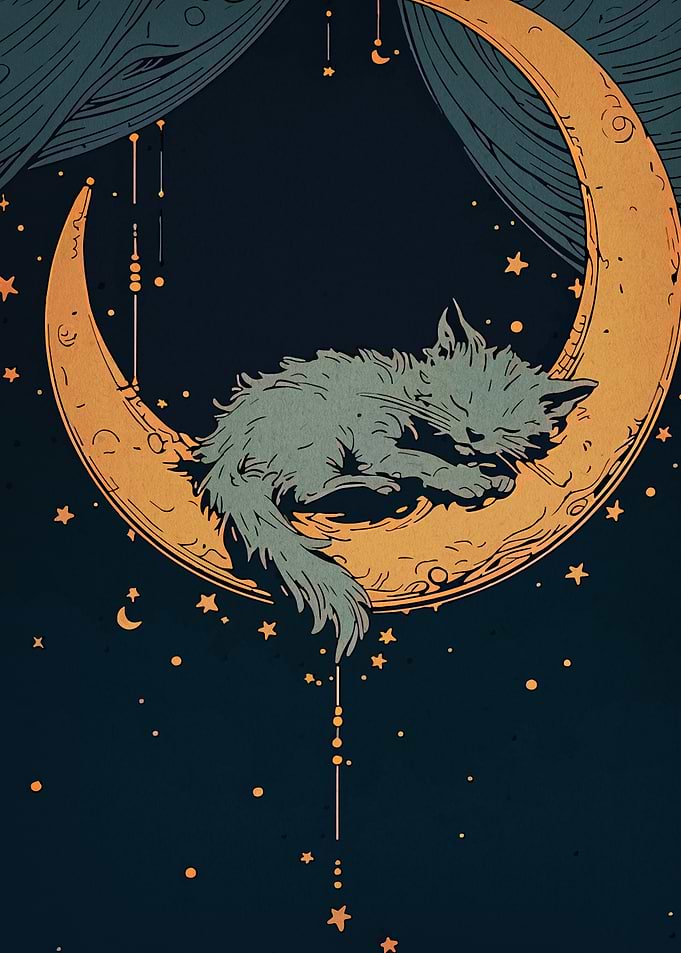 Cat Sleeping on the Moon