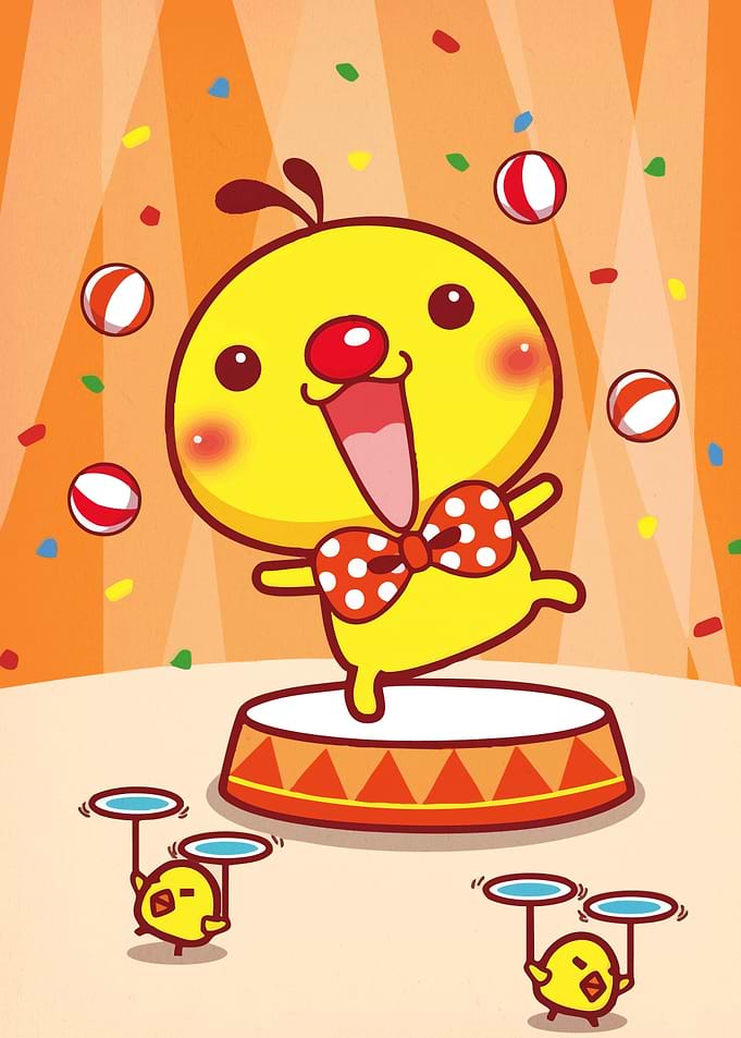 Cartoon Circus Performer Chick Assistants