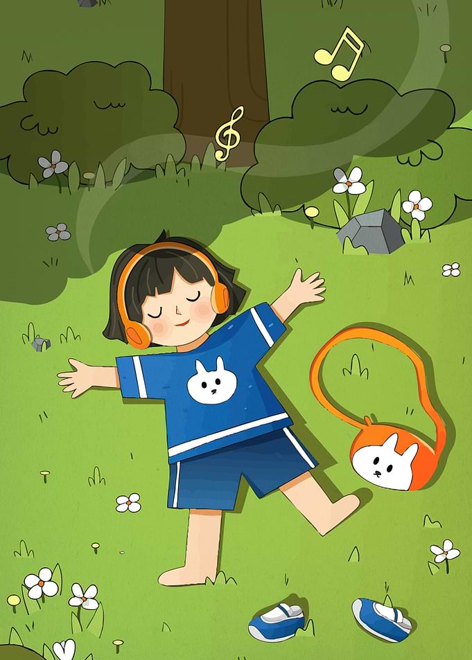 Girl listening music nature