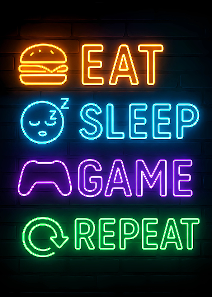 Eat Sleep Game Repeat Neon Sign