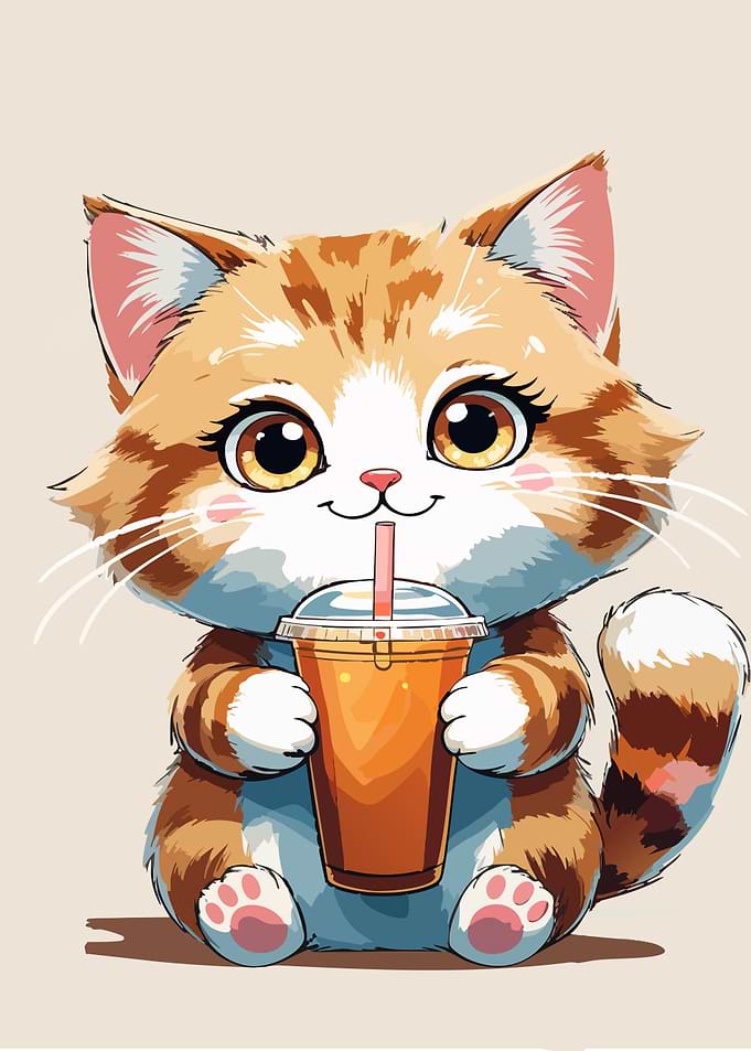 Cute Cat with Drink