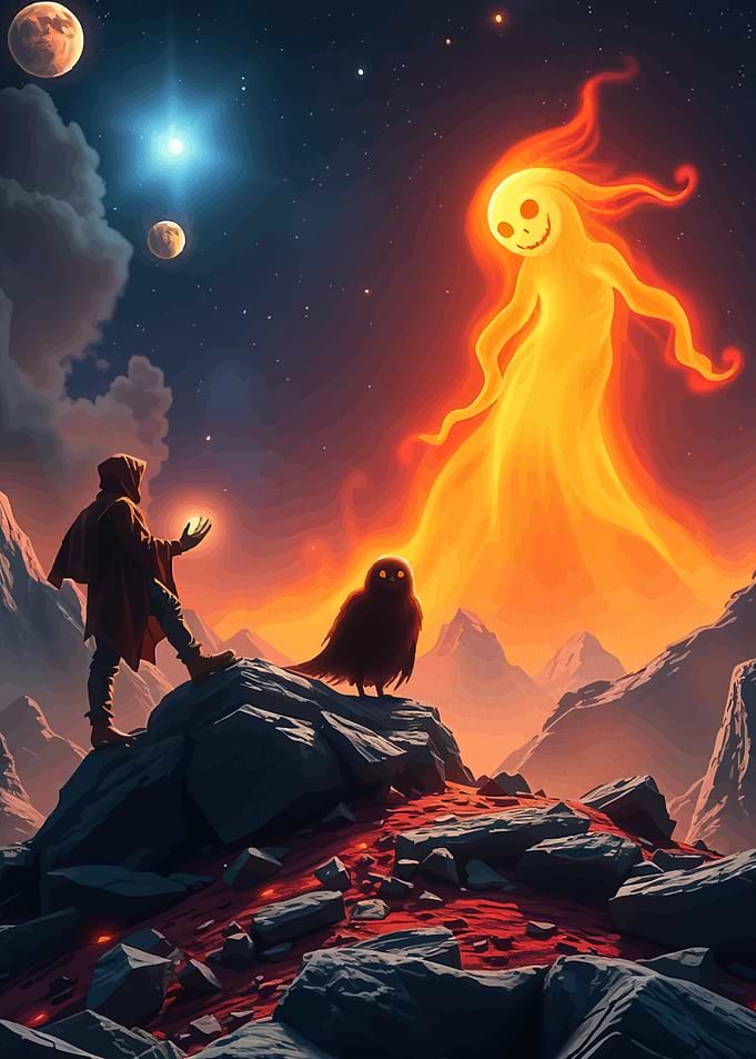 Wizard Owl and Fire Spirit