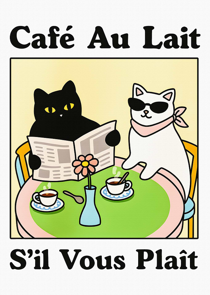 Café Au Lait Cats Illustration