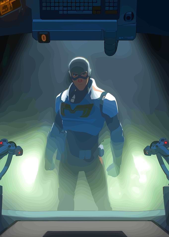 Superhero in a Futuristic Lab