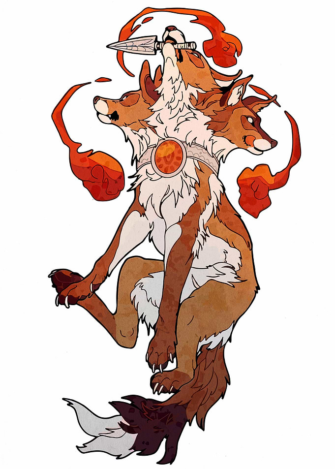 Three-Headed Fox with Spear