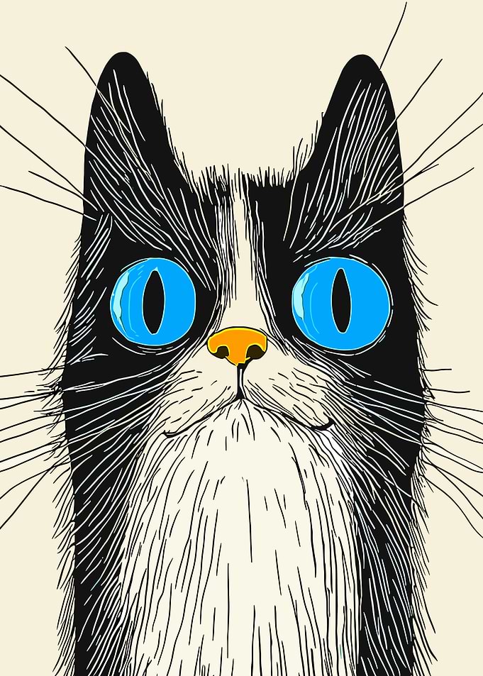 Stylized Black and White Cat Portrait