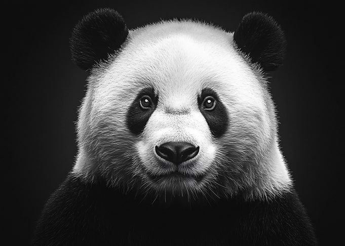 Panda Portrait Black and White