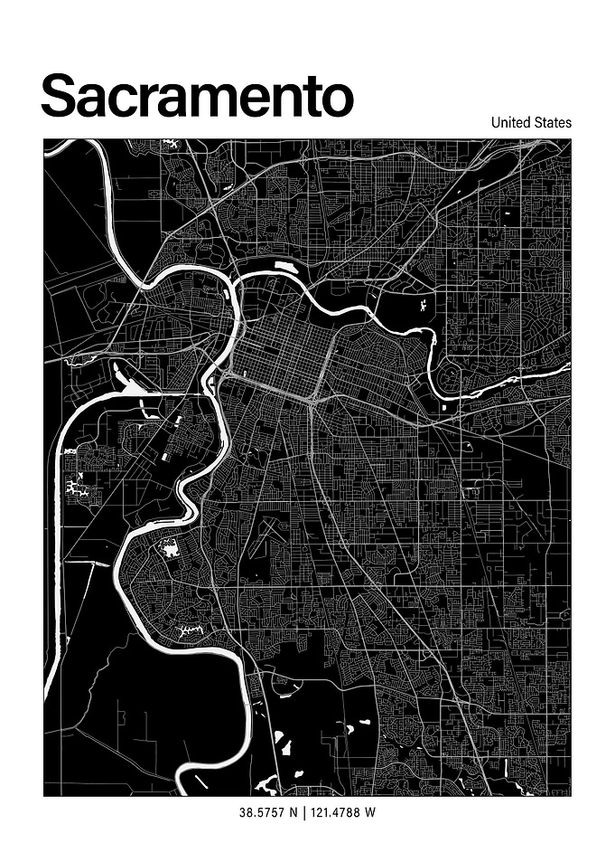 Sacramento Black and White Map