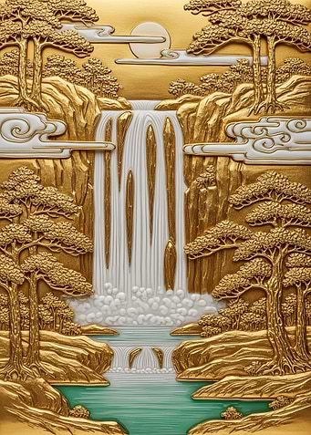 Golden Waterfall Landscape