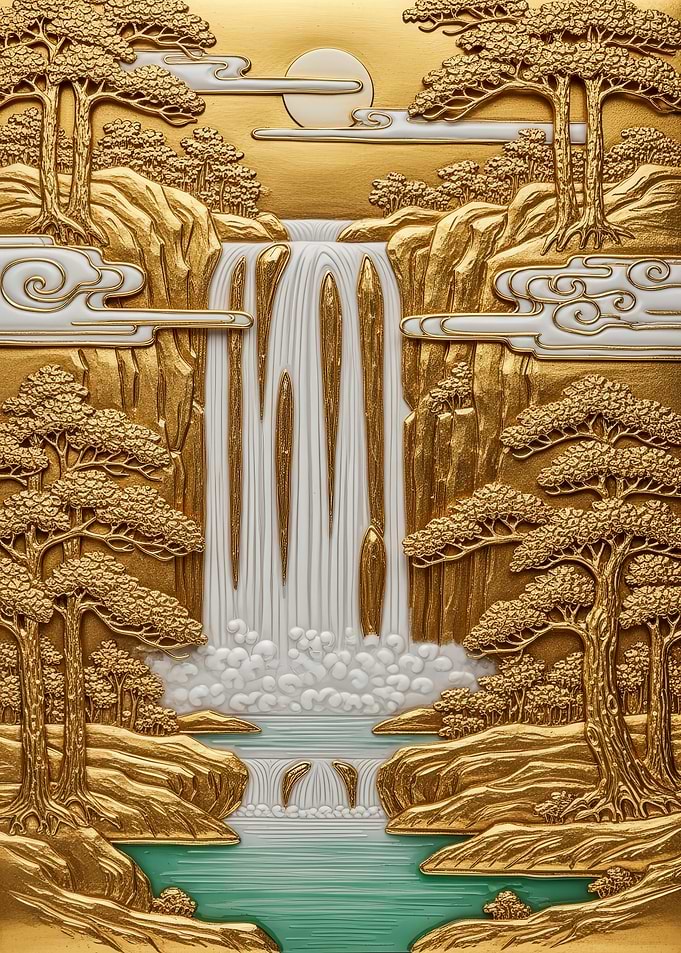 Golden Waterfall Landscape