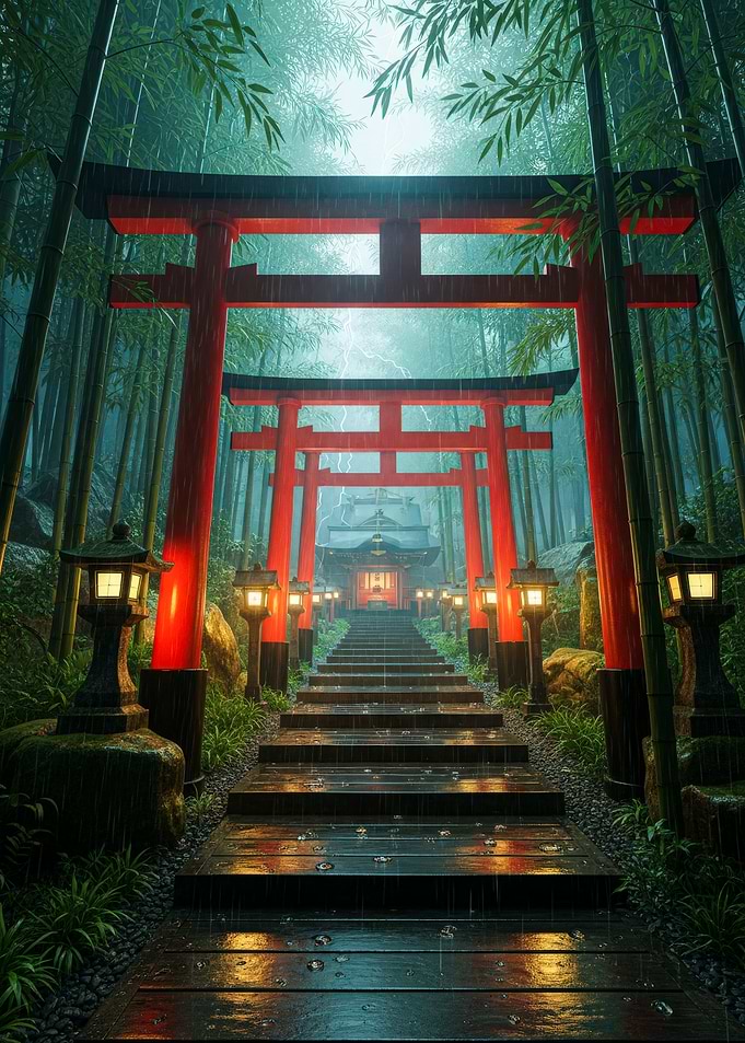 Japanese Temple in Bamboo Forest