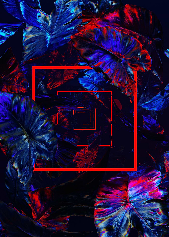 Neon Leaves with Red Square Tunnel