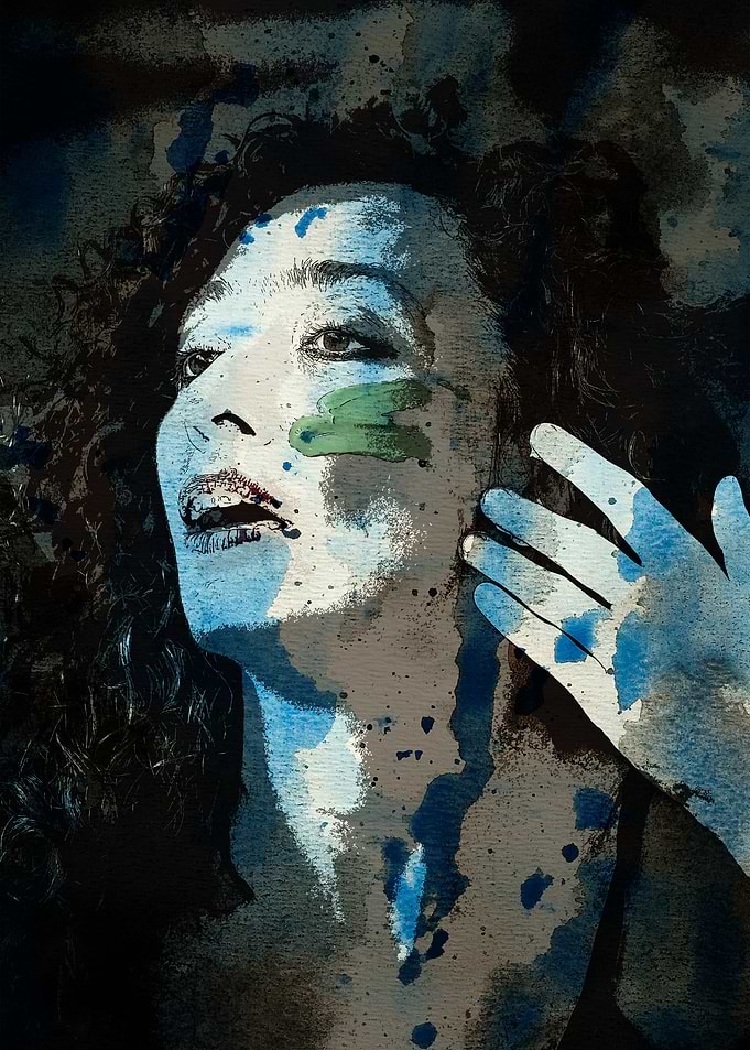 Abstract Portrait with Blue and Green
