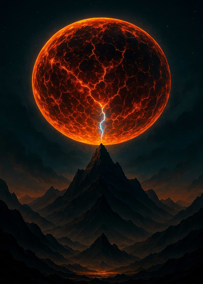Fiery Planet Over Mountain Range