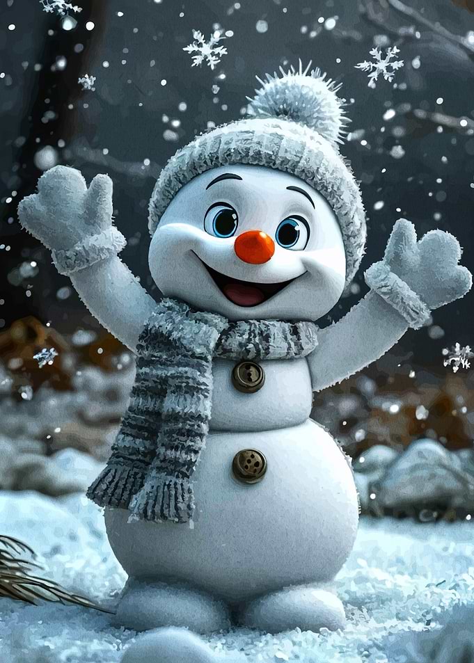 Cheerful Snowman in Winter Wonderland
