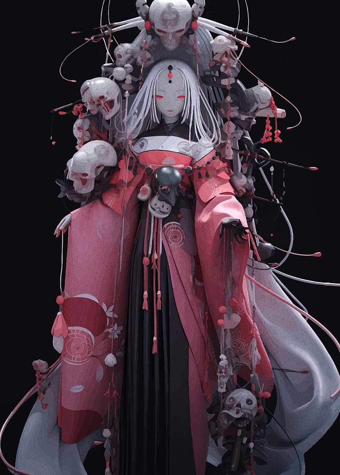 Ghostly Woman with Skulls