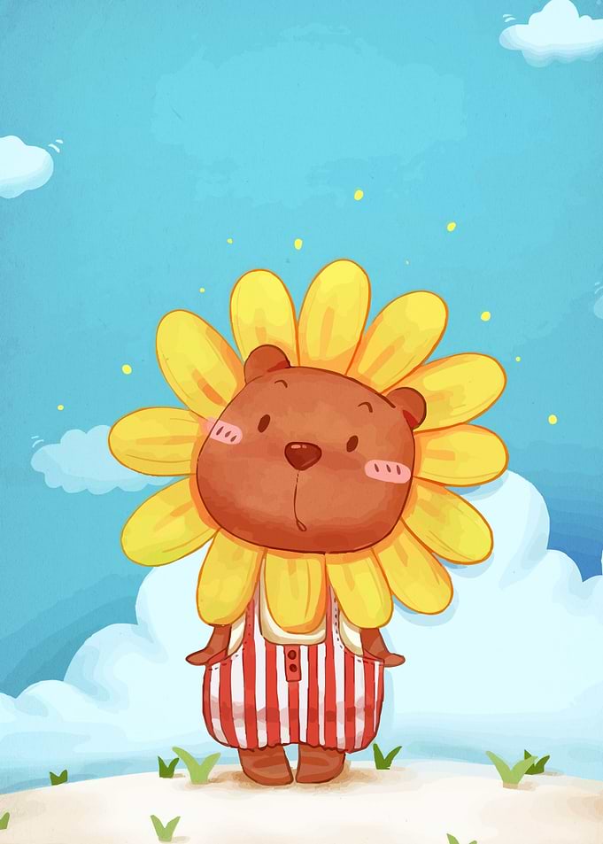 Bear Sunflower Cartoon