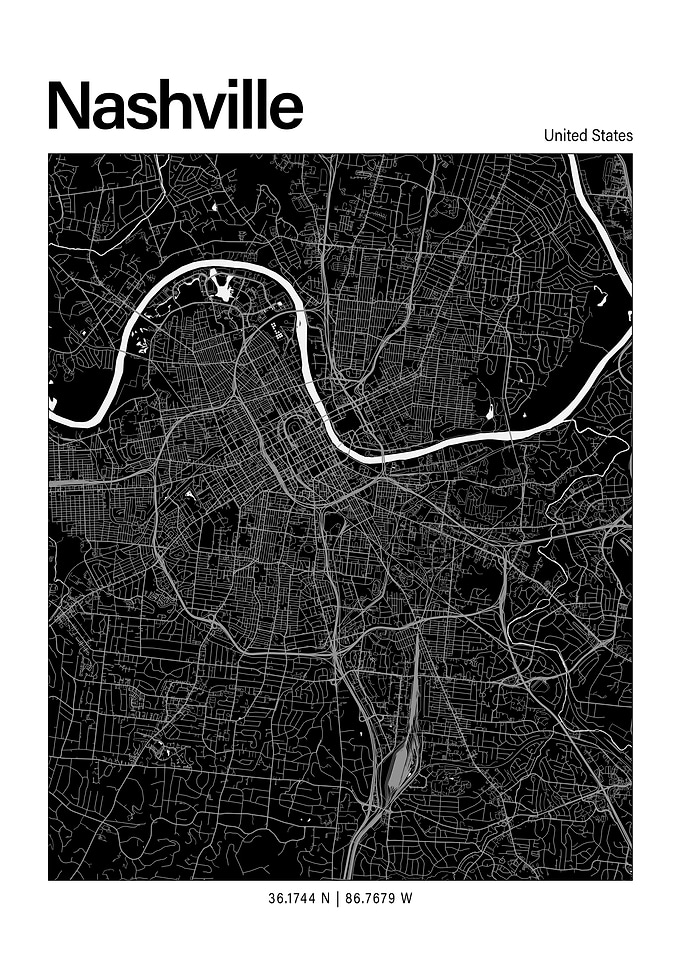 Nashville Black and White Map