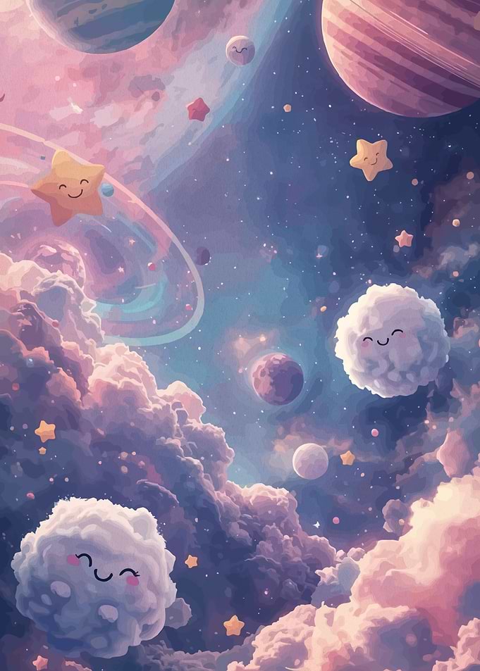 Cute Space Smiling Stars Clouds