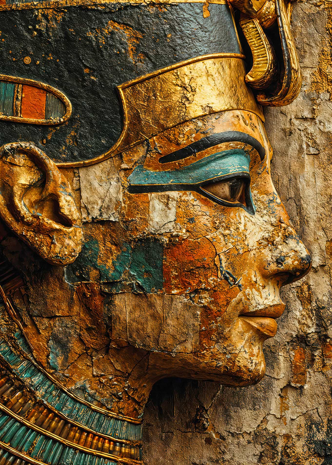 Ancient Egyptian Pharaoh Golden Carving Profile