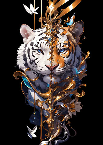 Ornate Tiger Portrait with Gold Accents