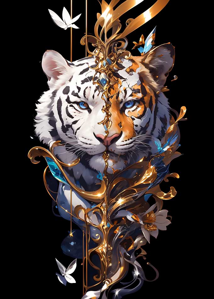 Ornate Tiger Portrait with Gold Accents