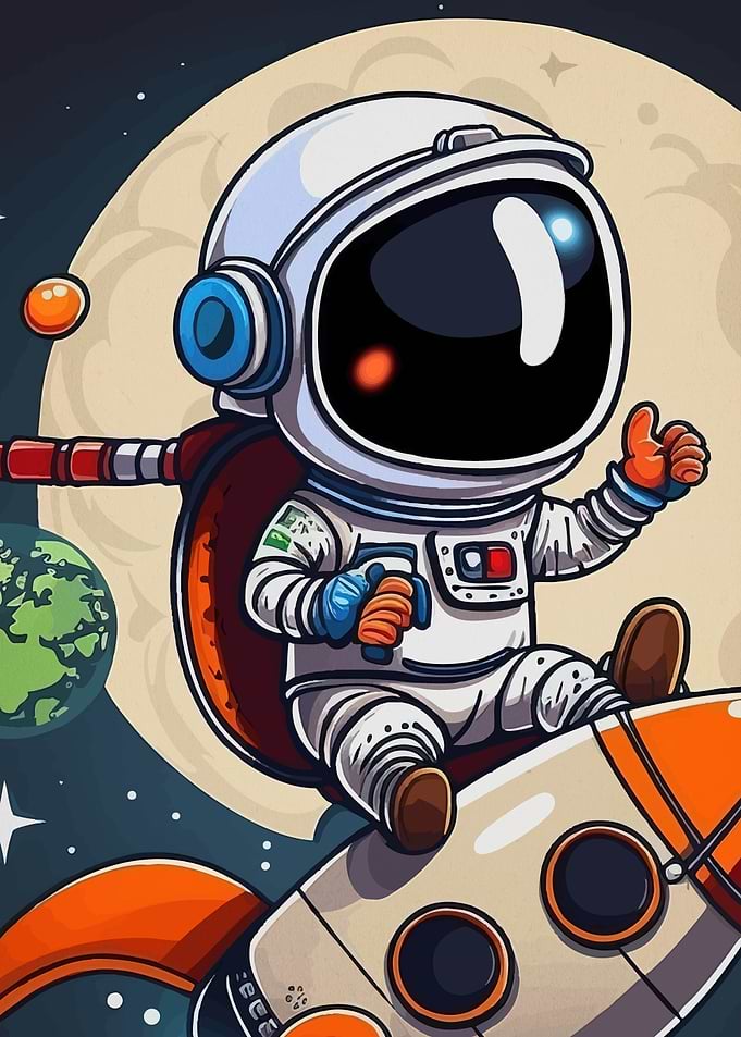 Cartoon Astronaut Rocket Space