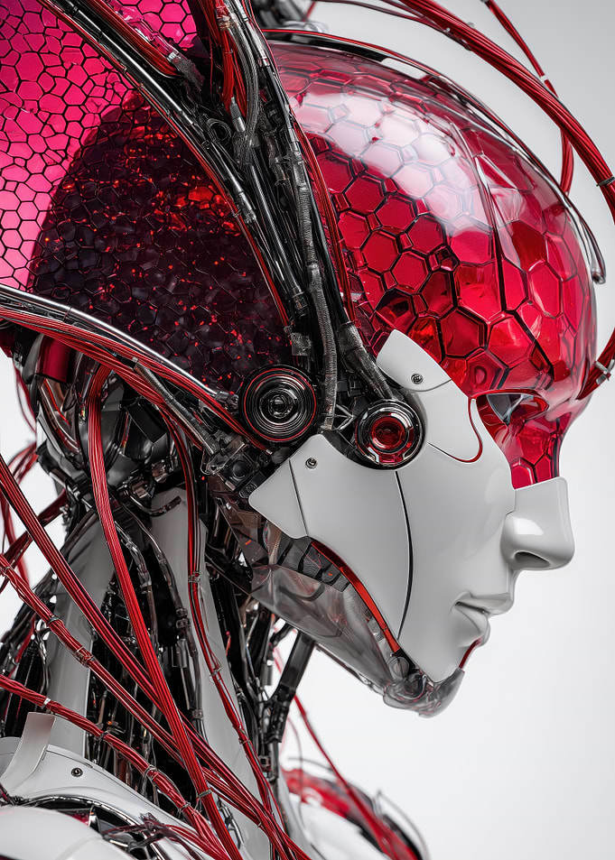 Cyberpunk Red and White Female Android