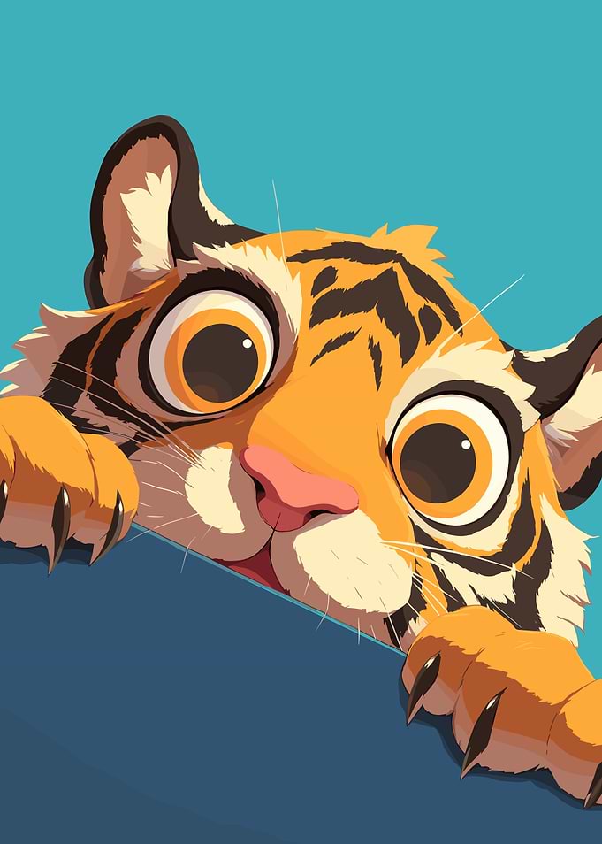 Cartoon Tiger Peeking Over Edge