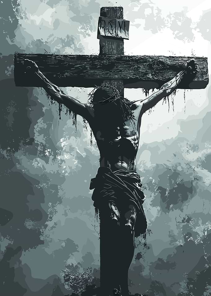 Crucifixion Art in Gray Tones