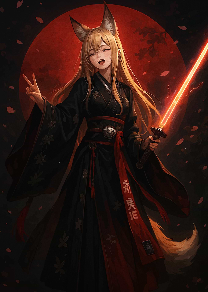 Anime Fox Girl with Glowing Sword