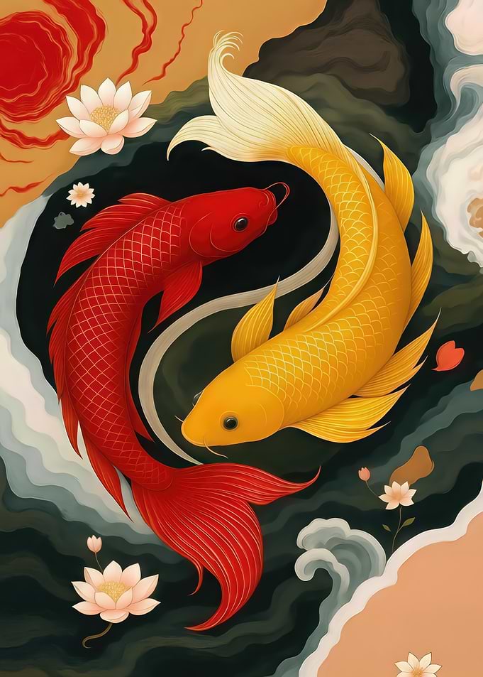 Red and Gold Koi Fish Yin Yang