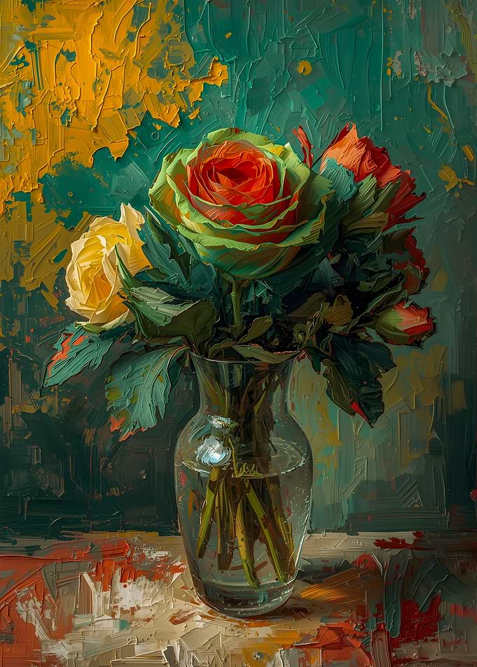 Floral Still Life Painting with Roses