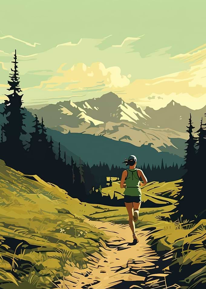 Woman Running in Mountain Landscape