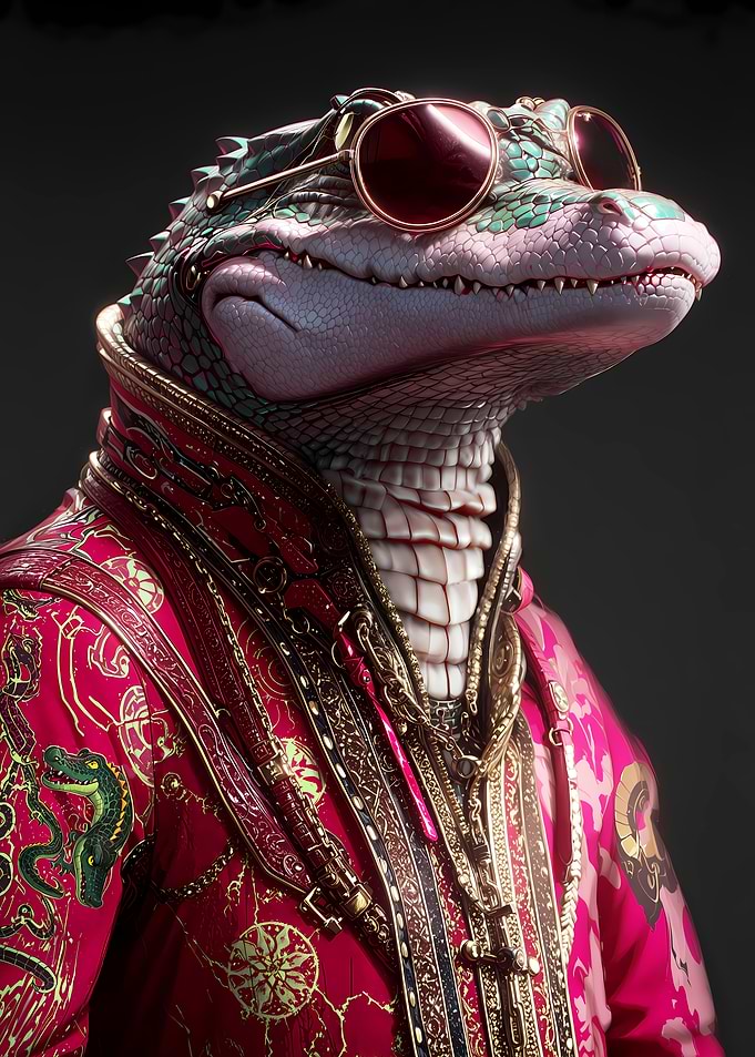 Stylish Crocodile in Red Jacket