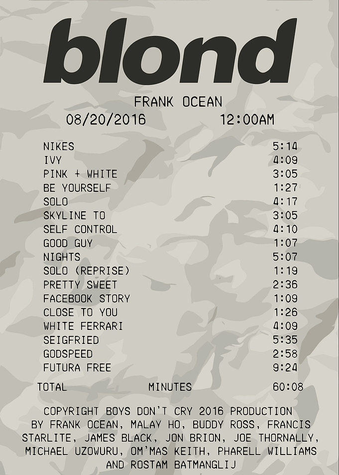 Frank Ocean Blond Album Receipt