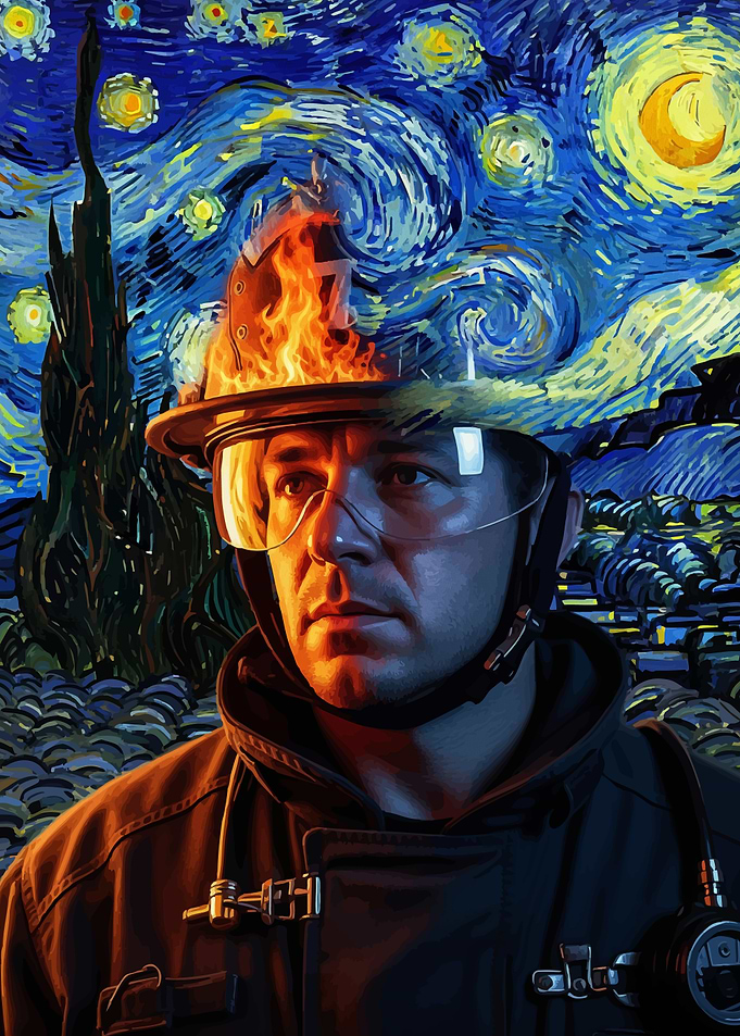 Firefighter Starry Night Style