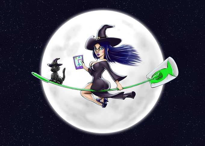 Modern Witch & Black Cat – Moonlit Fantasy