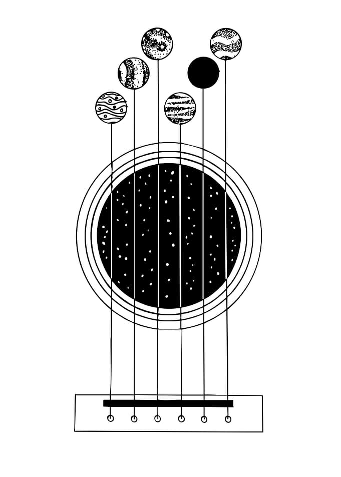 Guitar Planets Minimalist Black and White