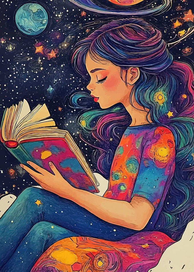Girl Reading Space