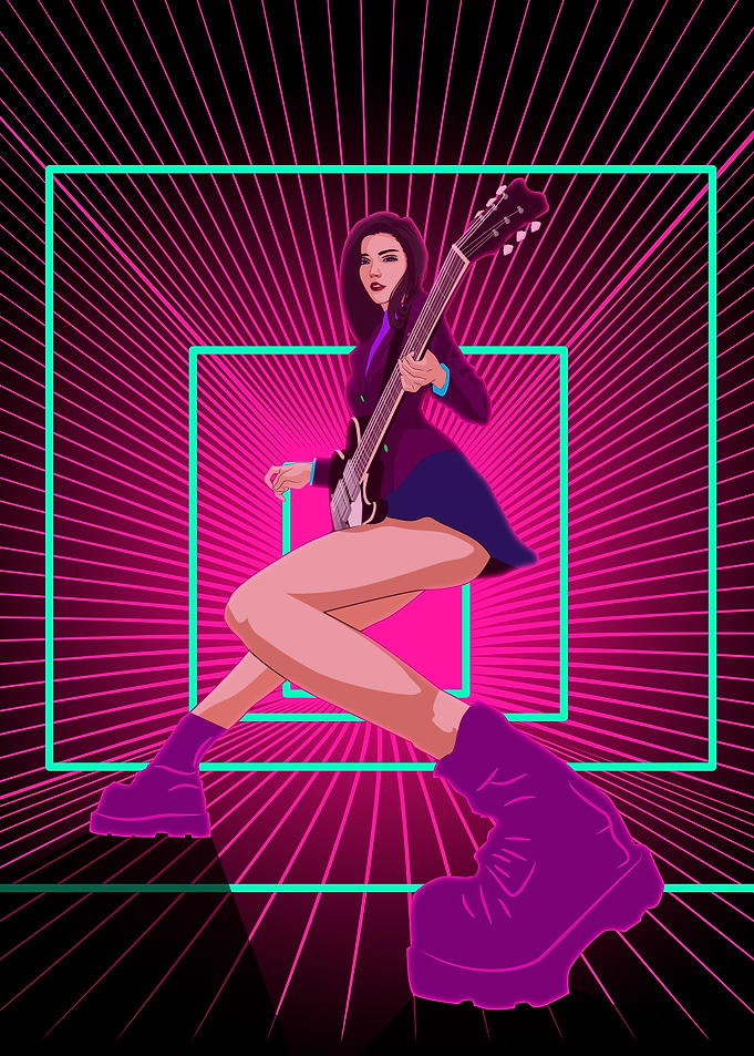 Guitarist in Neon Retro Style