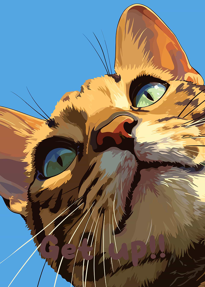 Low-Angle Cat Portrait with Text